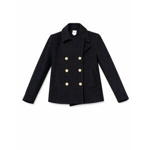 GAP Black Wool Pea Coat Small Double Breasted Ribbed Textured Jacket Faux Fur